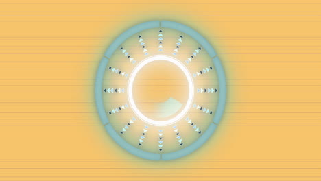 radiating arrows forming glowing circular pattern on yellow background animation