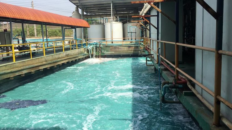 Wastewater treatment plant. Reservoir for purification of sewage.and water treatment plant facility waste purification sewage industry station