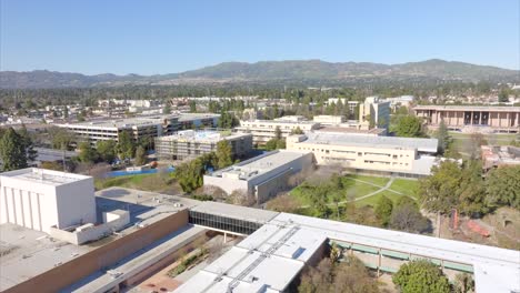 aerial view flying over california state university of northridge, csun campus, usa