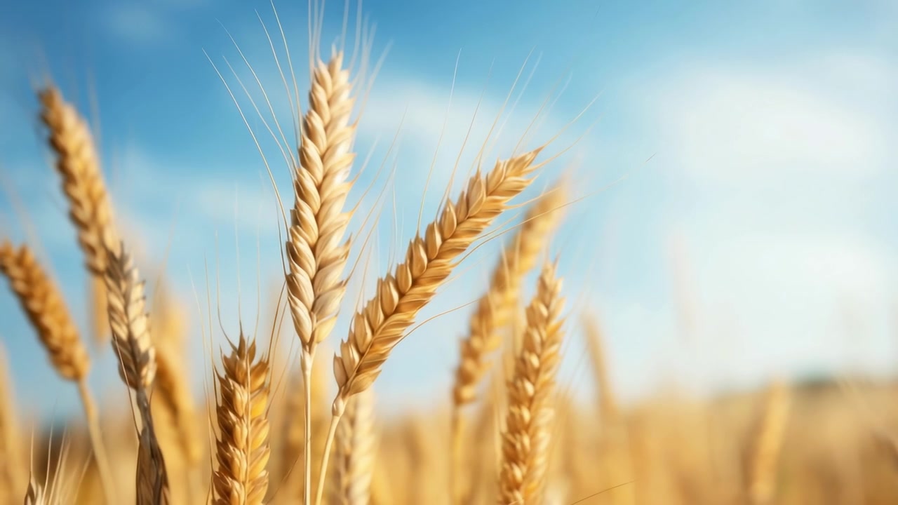 Golden Wheat Field with Ripe Ears Under Blue Sky