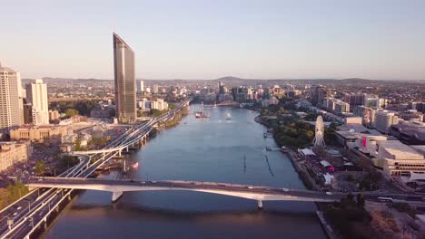 the wheel of brisbane and victoria bridge aerial