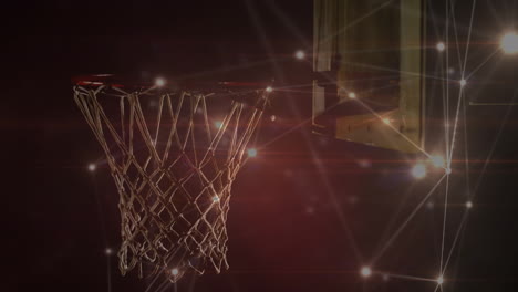 animation of networks of connections over basketball falling into basket