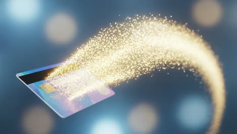 a captivating visual of a debit card generating a magical sparkle trail, symbolizing financial empowerment and the modern digital payment experience