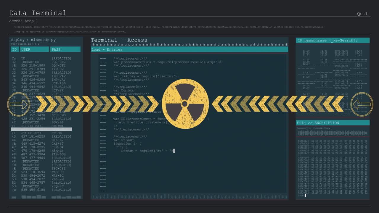 Animation of nuclear symbol over data processing