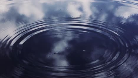 water drops falling into perfect lake reflection creating beautiful small waves