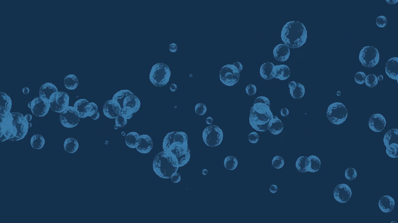 Floating and moving bubbles animation on dark blue background