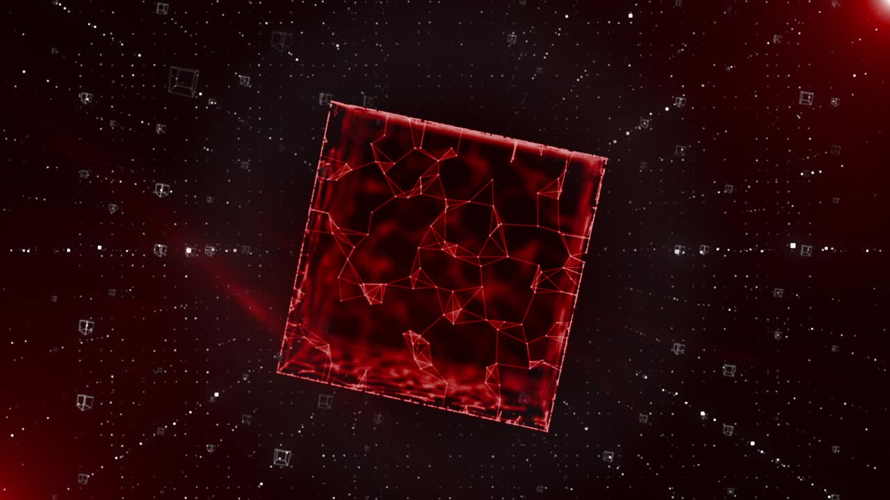 animación 3d de un cubo abstracto flotando en el espacio en textura de fondo gráfica creativa de 4k.