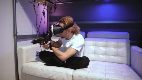 dude playing first person shooter in metaverse virtual reality then quits