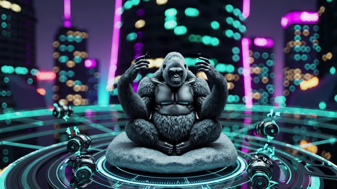 Gorilla in a Cyberpunk Cityscape