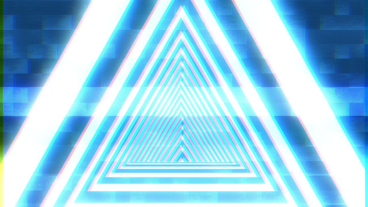 holograma de ciencia ficción con forma de triángulo abstracto fondo animado estilo de túnel hipnótico.