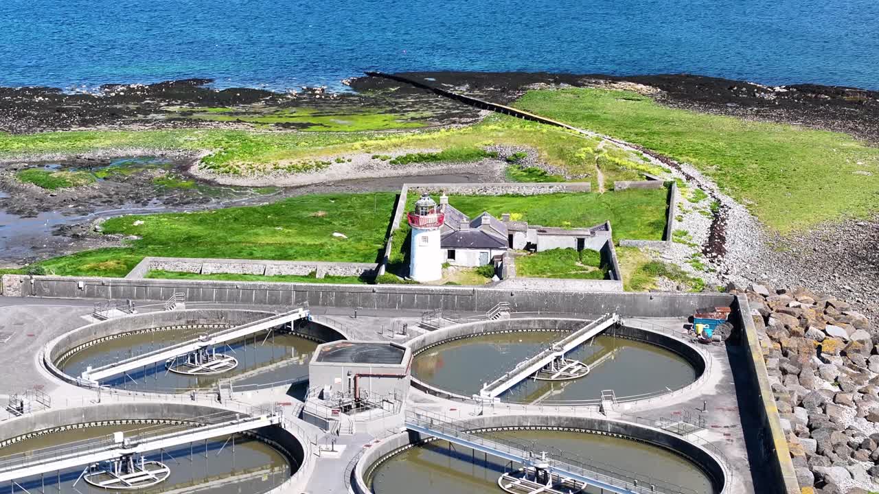 Aerial view of Galway lighthouse and coast, showing calmness and beauty
