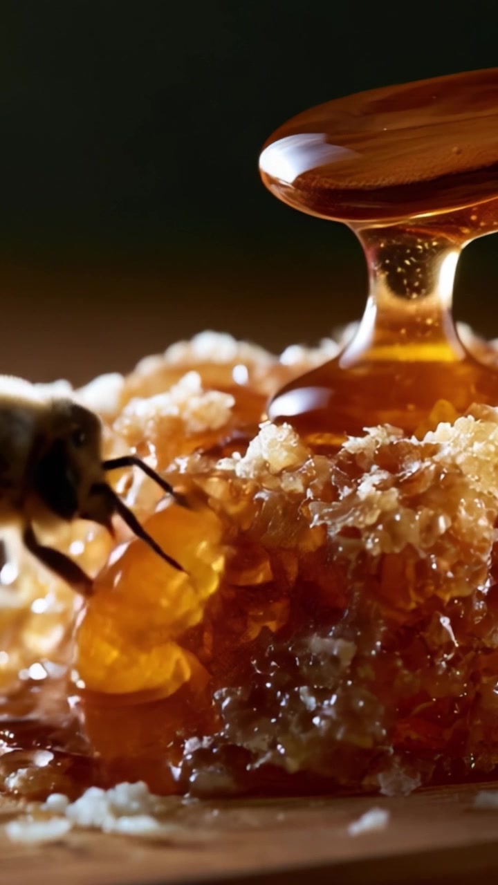 Favo Dorato che Cola di Dolcezza Naturale: Catturando l'Essenza del Miele Puro in Due Splendide Inquadrature