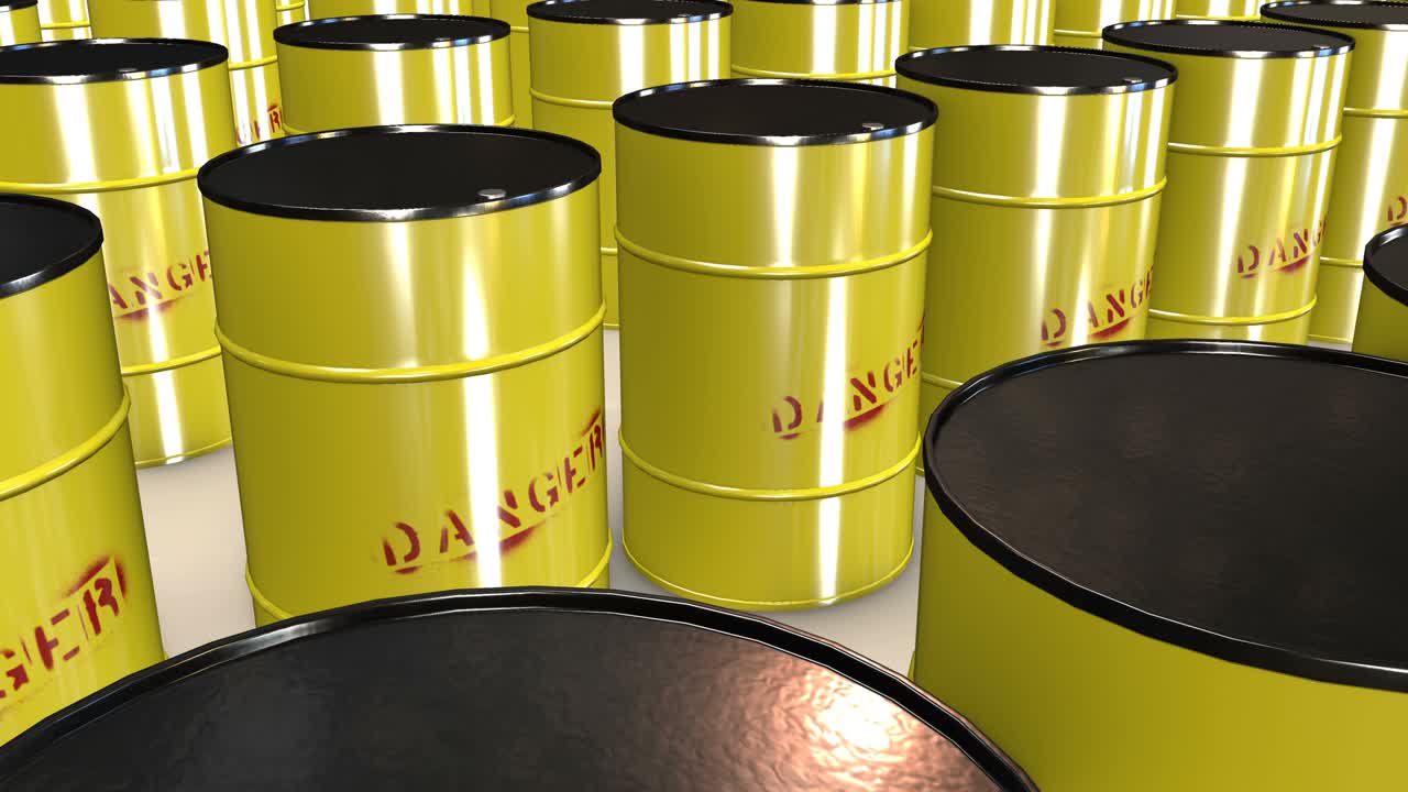 방사능 화학 및 방사선 배럴의 줄 - 4k 원활한 루프 스 비디오