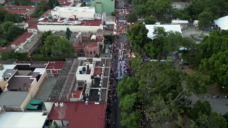 Culture-view,-drone's-gaze-at-Guelaguetza-festival-in-El-Llano-park