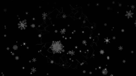 animation of white snowflakes falling on black night sky background