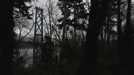 puente lions gate en stanley park, primer puente estrecho, puerto de vancouver, entrada burrard, columbia británica, puente verde, tráfico, montañas