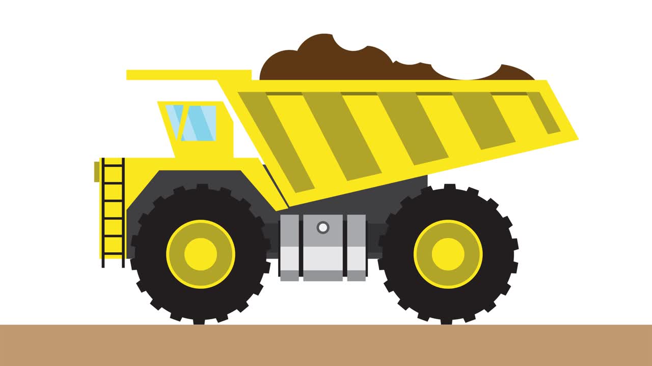 A yellow mining truck is carrying soil