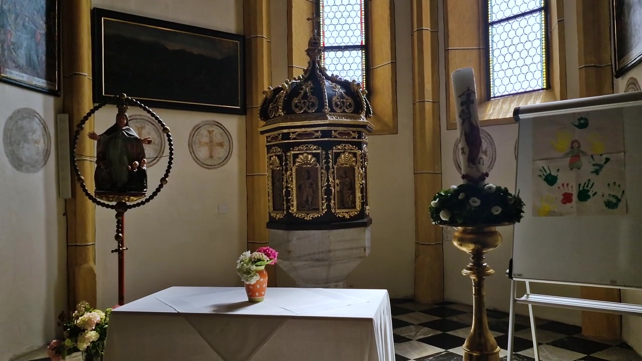 Interior of Parish Catholic Church of Maria Worth, Austria, Ornaments Under WIndow Lights