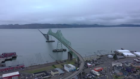 aerial view of the astoria megler bridge crossing the columbia river from astoria, oregon to washington