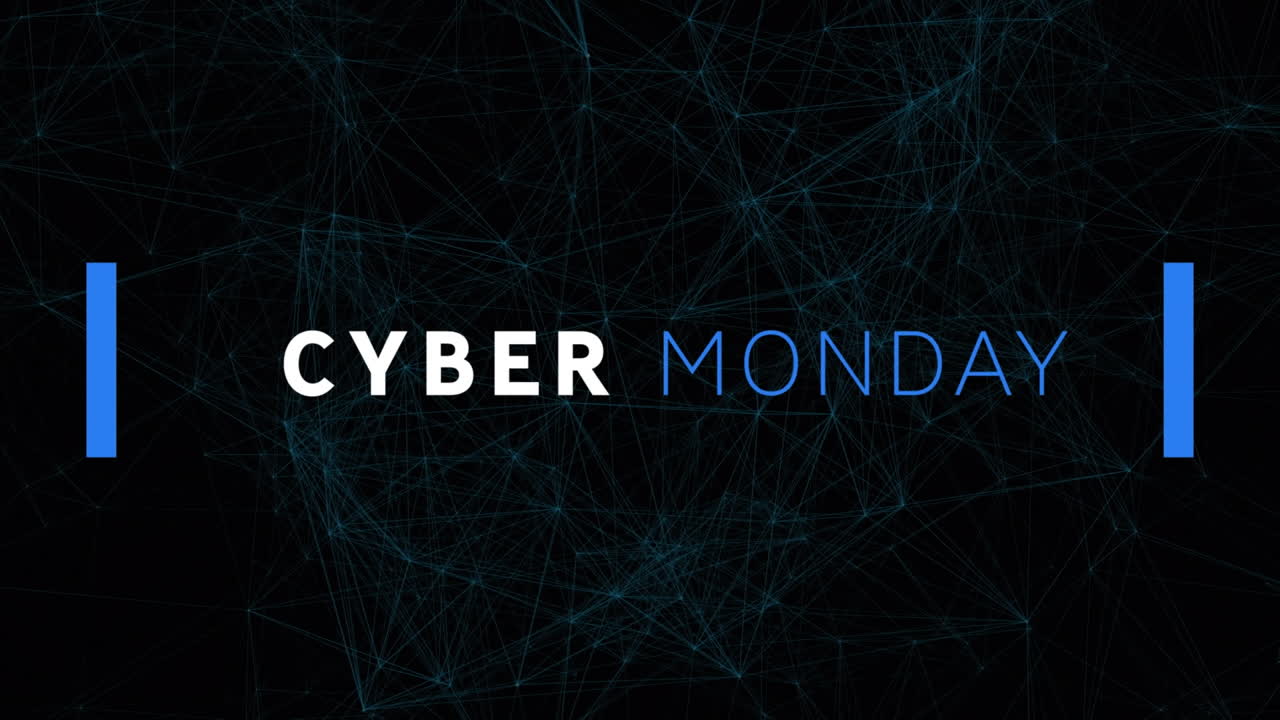 Animation of cyber monday sale text over networks of connections