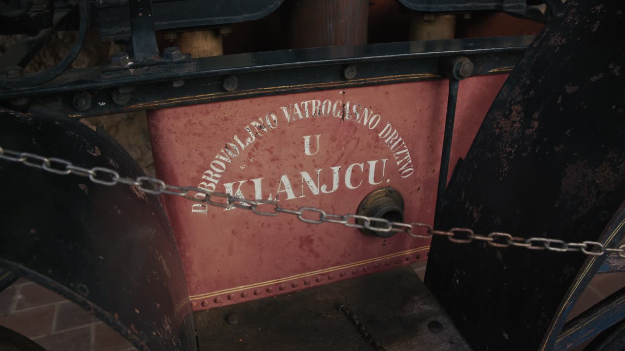 Antique fire engine from Klanjec, Croatia, displayed in Kumrovec museum