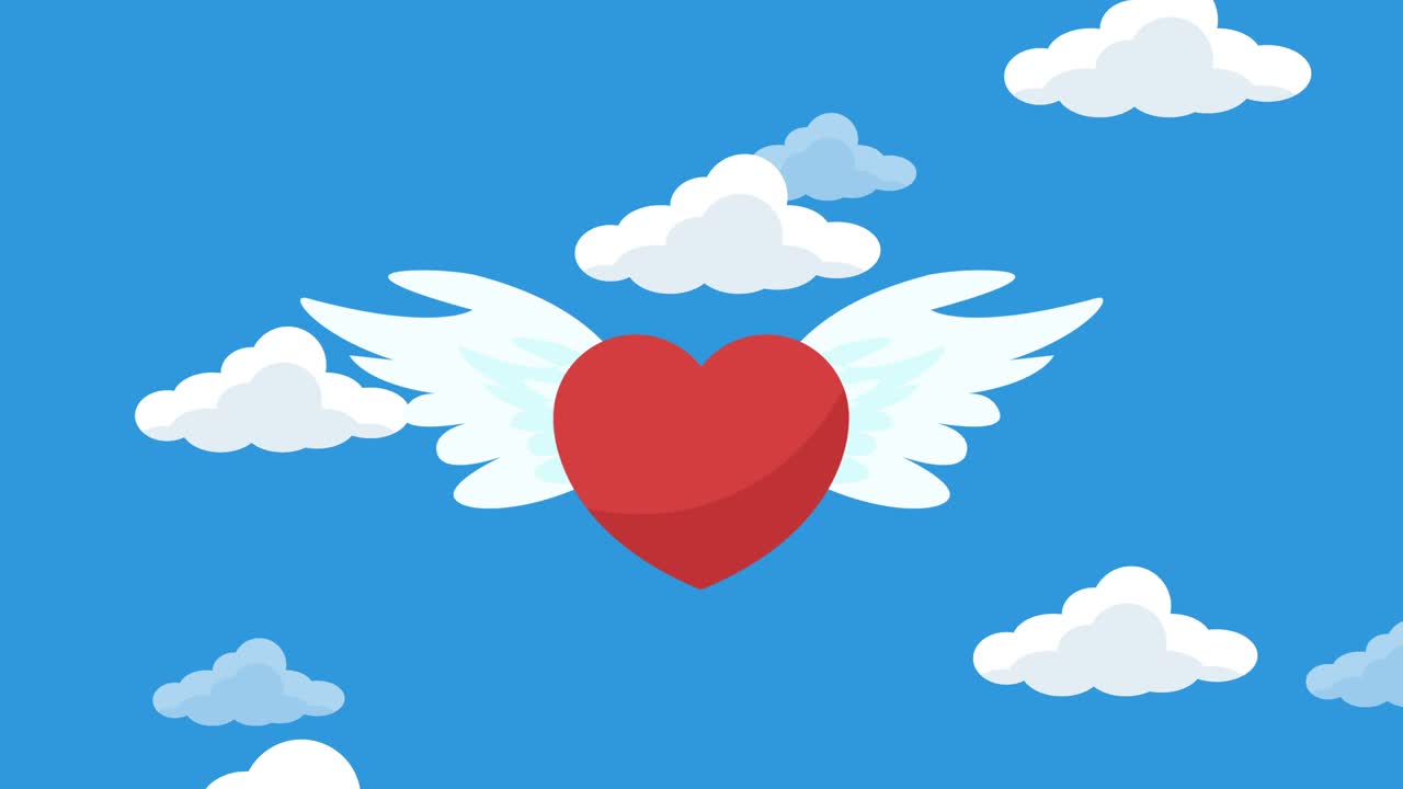 animación de corazón y alas. bucle sin costuras