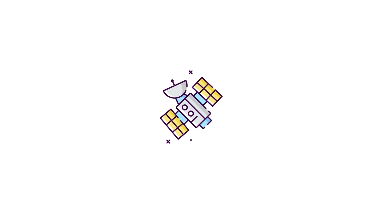 Animated Satellite Icon Rotating on a White Background