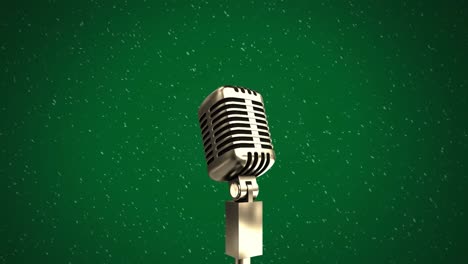 animation of microphone over white spots in seamless pattern on green background with copy space