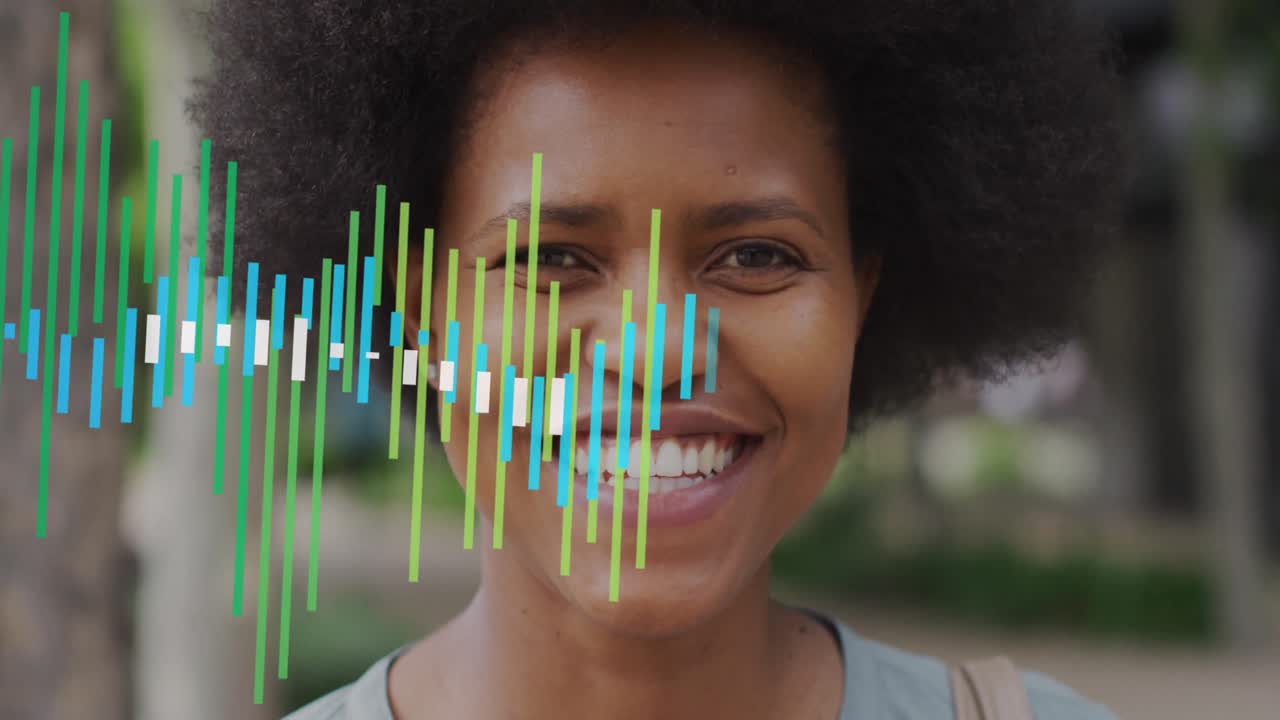 animación de estadísticas y datos comerciales sobre el retrato de la mujer afroamericana en la ciudad.