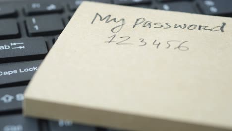 nota adhesiva con contraseña en un teclado