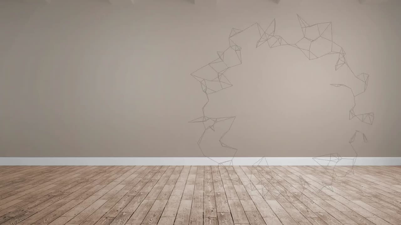 베이지색과 목조 배경에 복사 공간과 함께 회전하는 연결 네트워크의 애니메이션