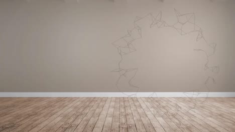 animación de una red de conexiones girando con espacio de copia sobre fondo de beige y madera