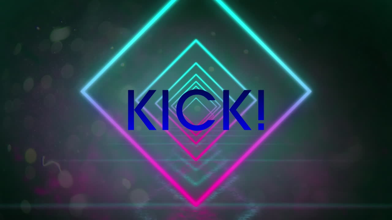 animación de texto de patada y formas en fondo negro