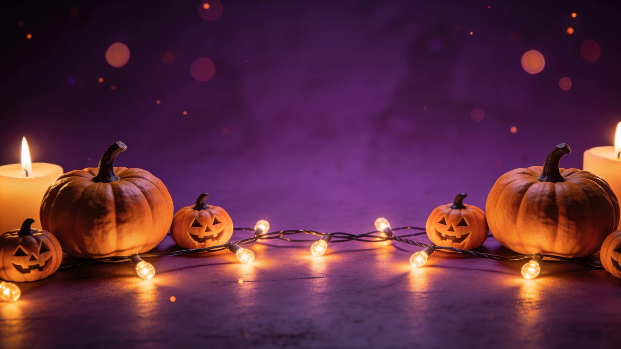 Zucche di Halloween con lucine fatate e candele