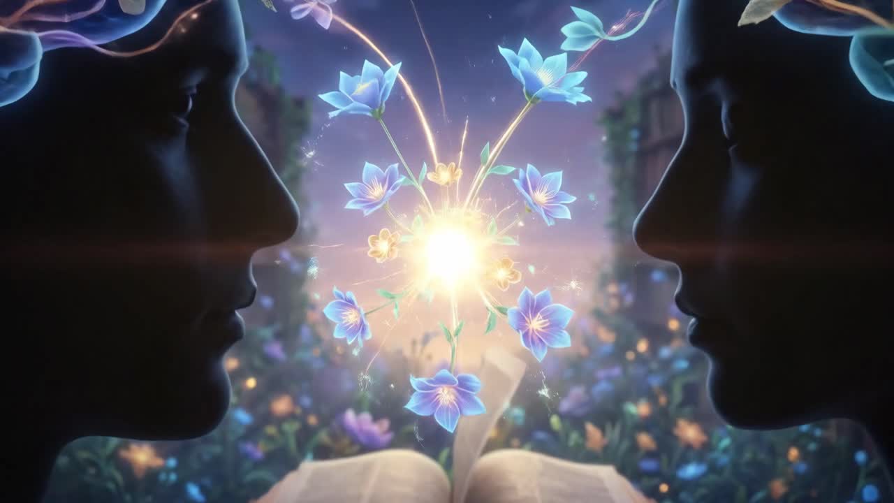 Mentes Criativas Trocam Ideias em uma Biblioteca Mágica