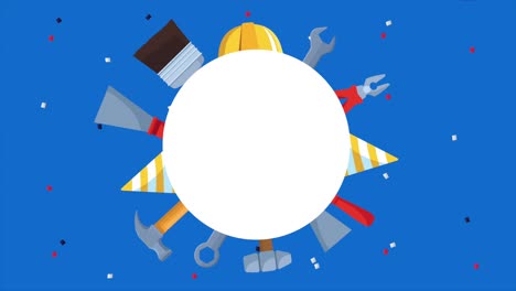 feliz celebración del día del trabajo con herramientas y marco circular