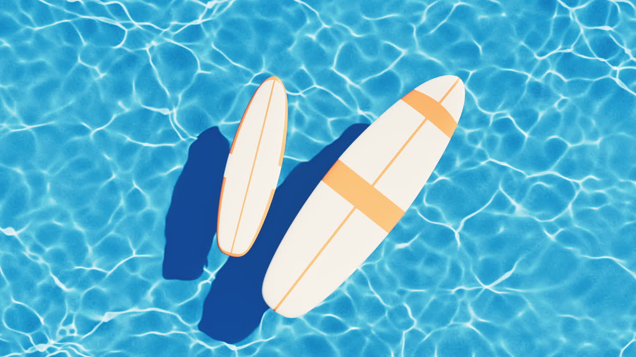 Loop animation of surfboard and flowing water, 3d rendering.