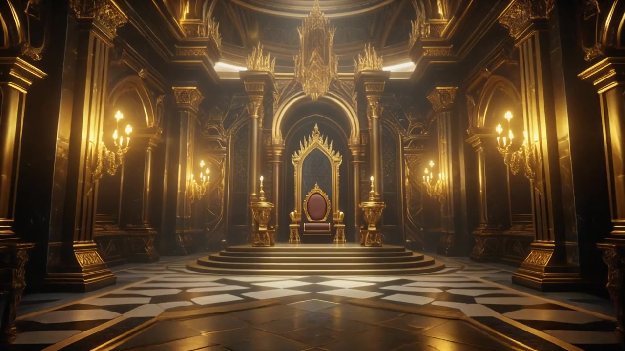 Grand Throne Room with Golden Architecture and Ornate Decor
