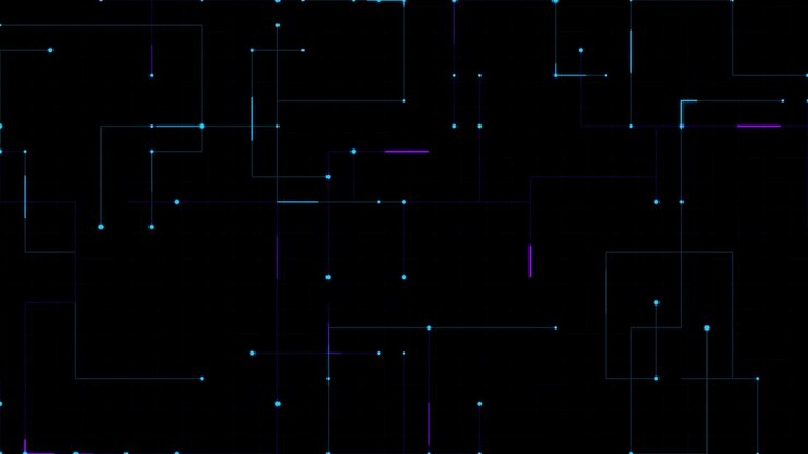 Abstract Digital Network Lines and Nodes Moving on Black Background