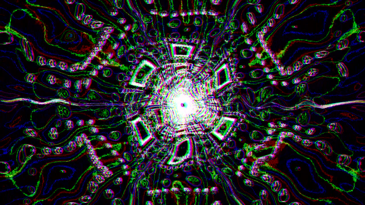A captivating visual loop features a tunnel of swirling patterns and brilliant colors. It creates an immersive experience, perfect for screensavers or visual art projections