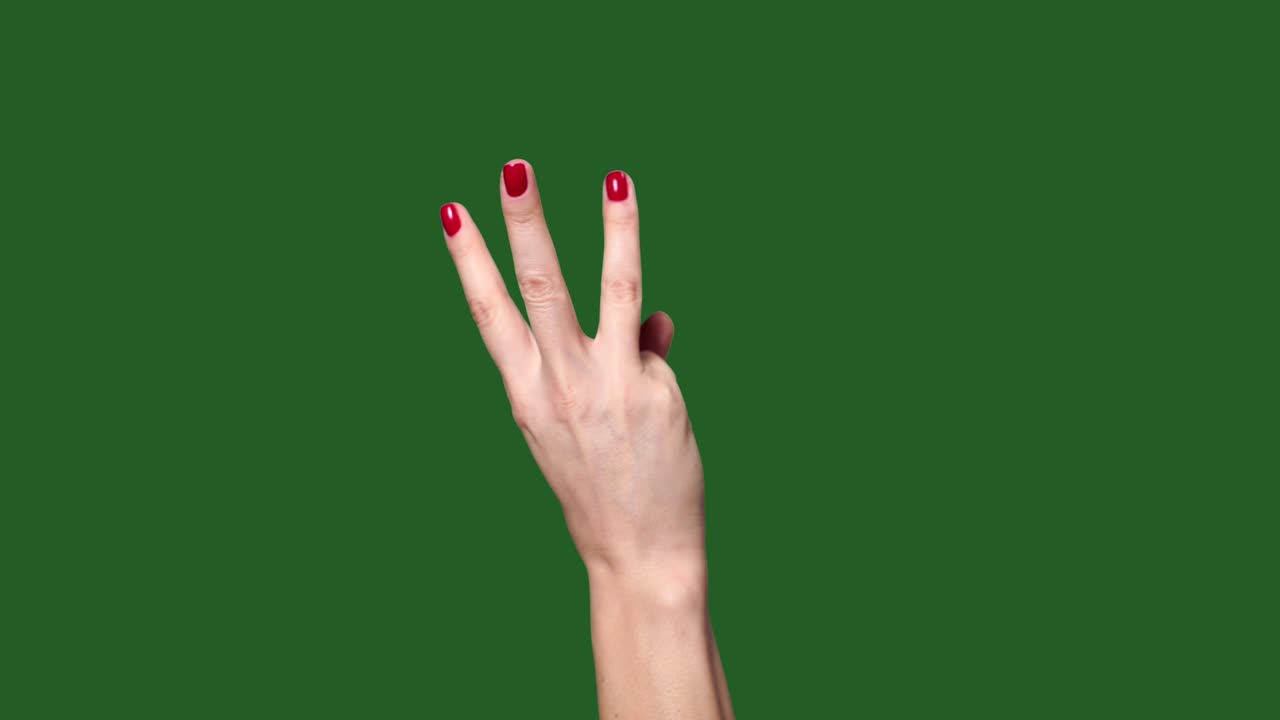 Chroma Key. Schermo verde. Mano di donna che fa il segno "ok" e conta.