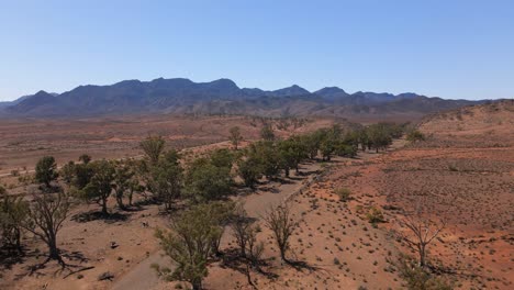 Moralana-Scenic-Drive-view-from-above,-dirt-road-on-South-Australian-Outback,-Aerial