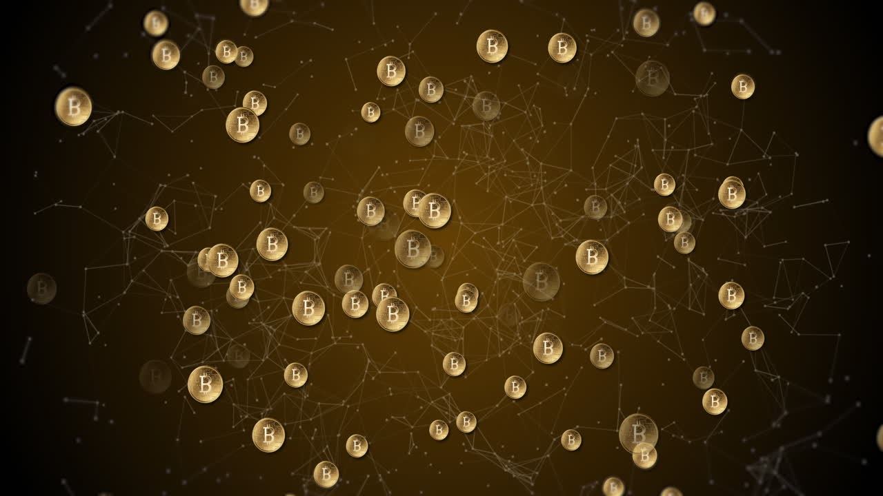 Bitcoin symbols moving against network of connections