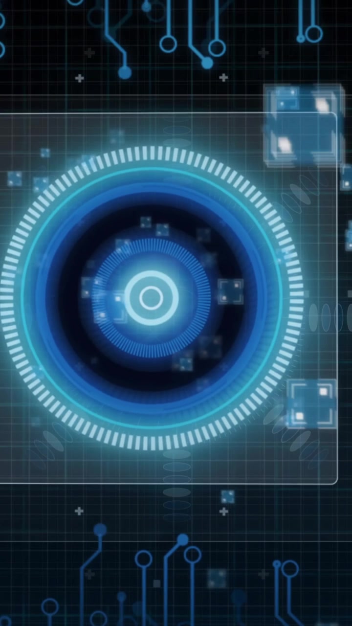 Animation of data processing with scope scanning on black background
