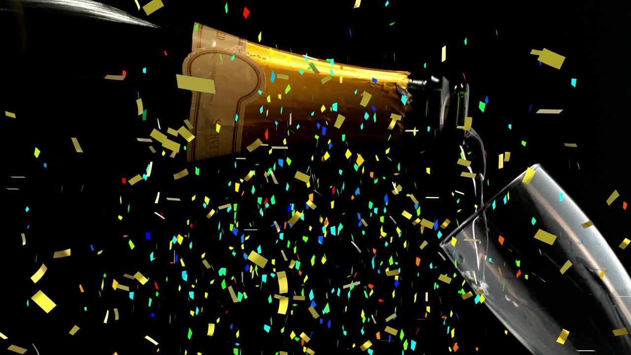 검은 바탕에 잔에  ⁇ 페인을  ⁇ 는 콘페티의 애니메이션