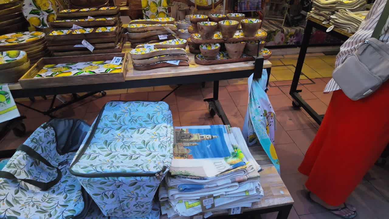 Close up of lemon decorated kitchenware at a store in Menton, France