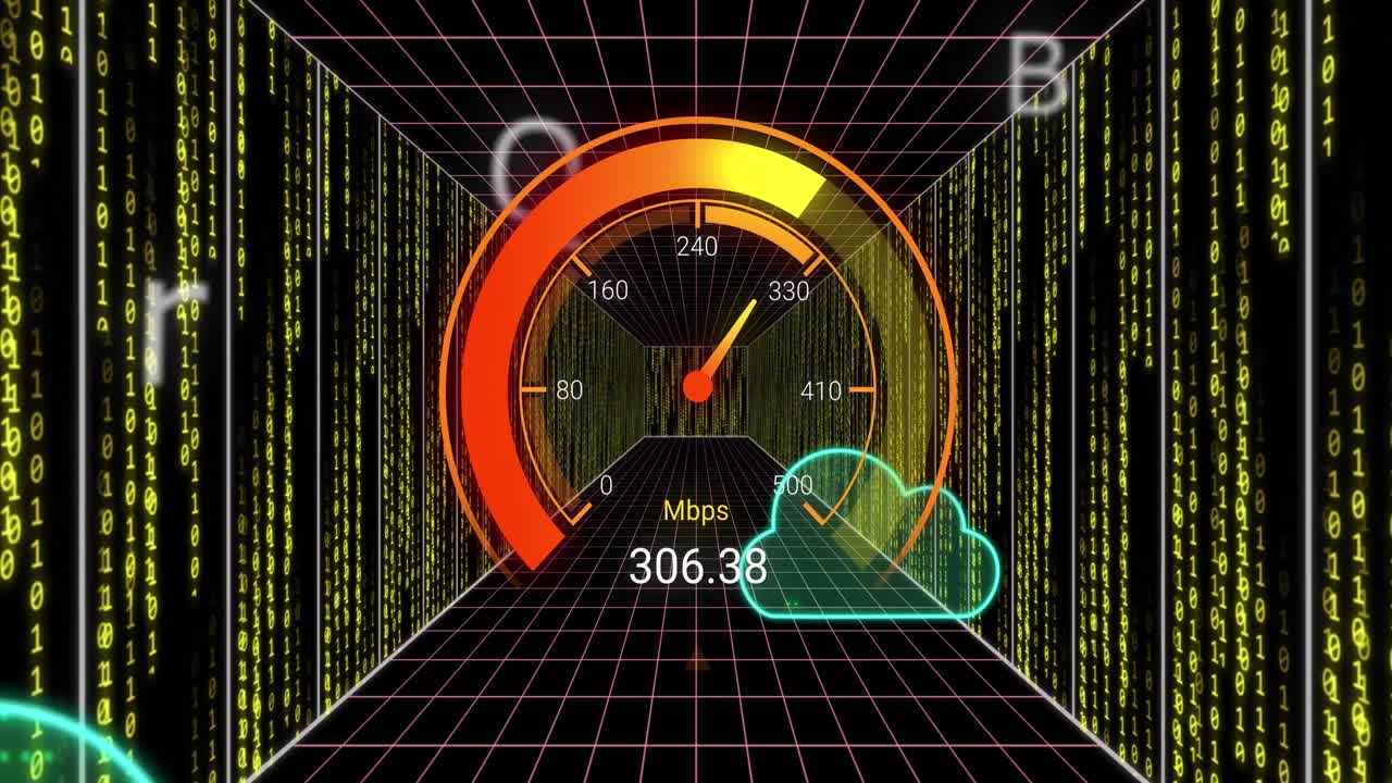 Animation of clouds and data processing over speedometer