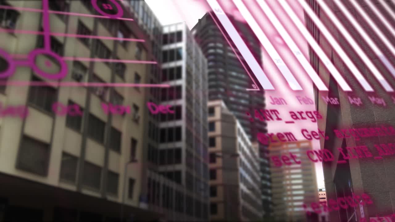 animación de la interfaz digital sobre el paisaje urbano