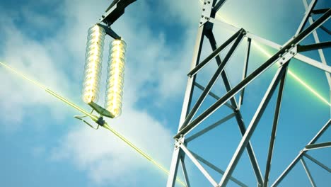Energiestrahlen-Fliegen-Durch-Die-Seile-Eines-Strommastes