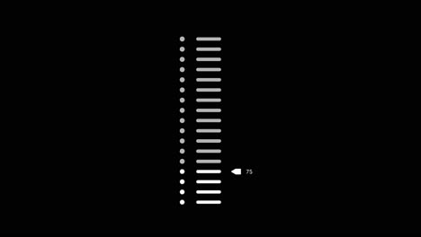 animated vertical equalizer or measurement scale with fluctuating numbers and markers. futuristic hud element for data visualization, science, or technology